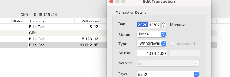 Entries show have been imported via csv file. Trying to edit it, MMEX removes the cent value when opening the edit dialog