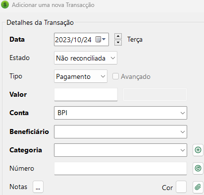 and the date format for a new transaction